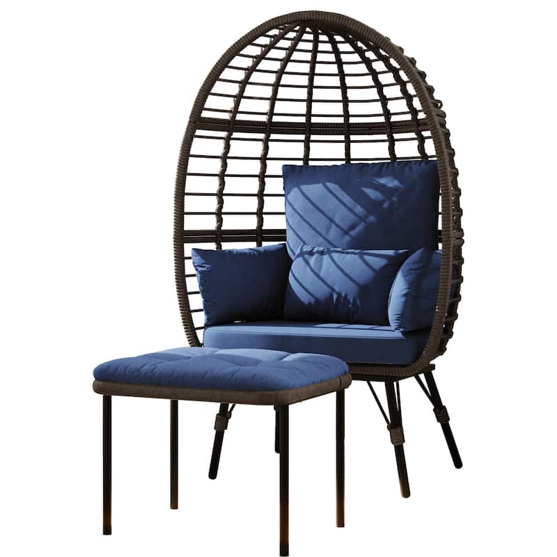 Cozywor Patio Indoor/Outdoor Egg Lounge Chair with Ottoman and Cushions