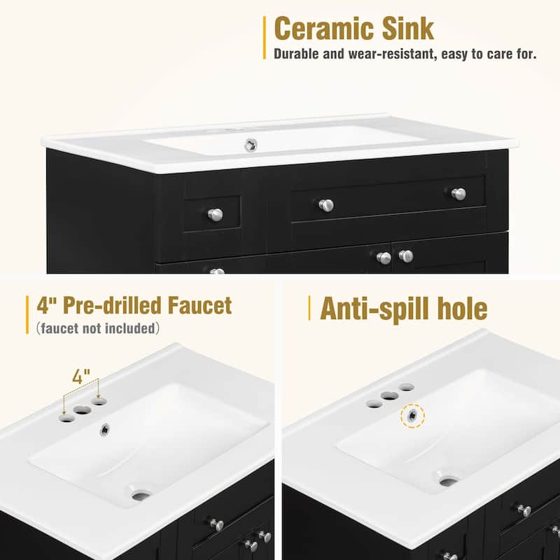 30-Inch Black Bathroom Vanity with Ceramic Sink