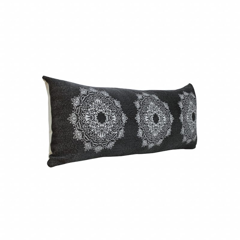 HomeRoots 14" X 36" Jet Black And White 100% Cotton Geometric Zippered Pillow