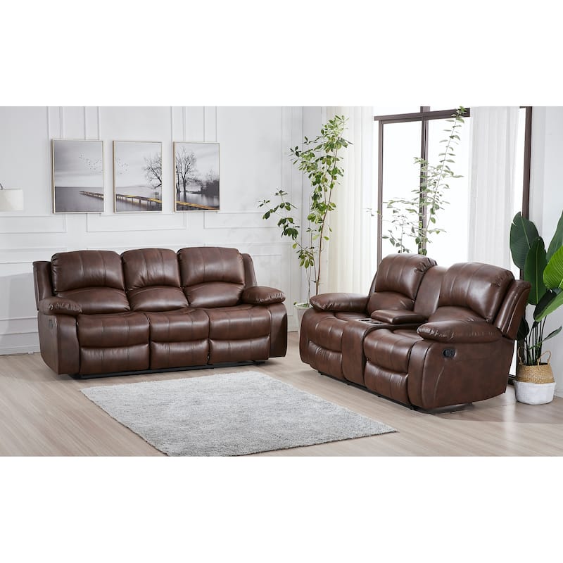 Betsy Furniture 2 Piece Bonded Leather Reclining Living Room Set, Sofa and Loveseat - Brown