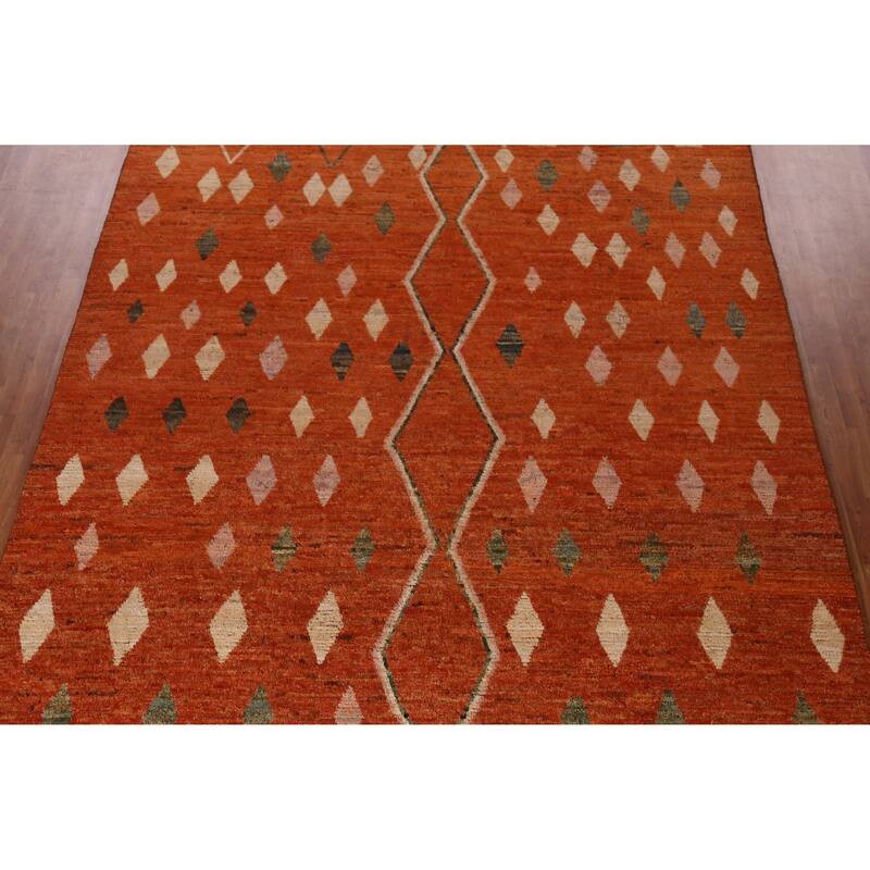 Orange Moroccan Oriental Large Rug Hand-Knotted Wool Carpet - 10'2" x 13'10"