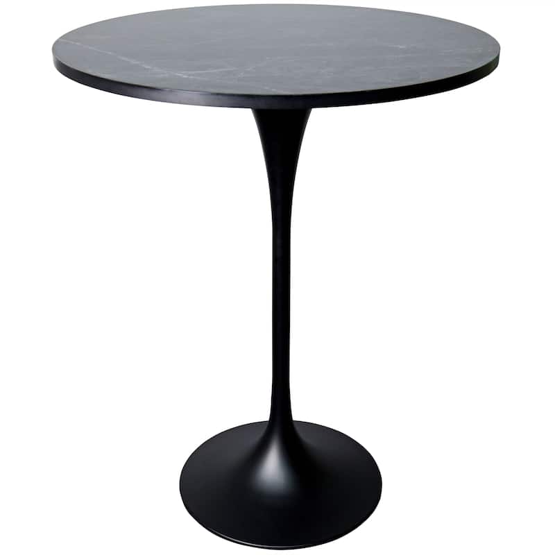 LeisureMod Verve 27" Bar Height Dining Table with MDF Round Top in Black Marbleized - Black Marbleized