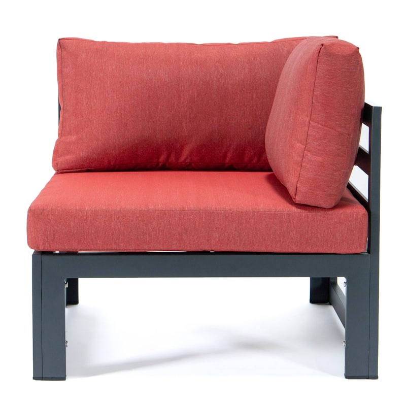 LeisureMod Chelsea 4-Piece Outdoor Patio Sectional Loveseat Set Black Aluminum with Cushions