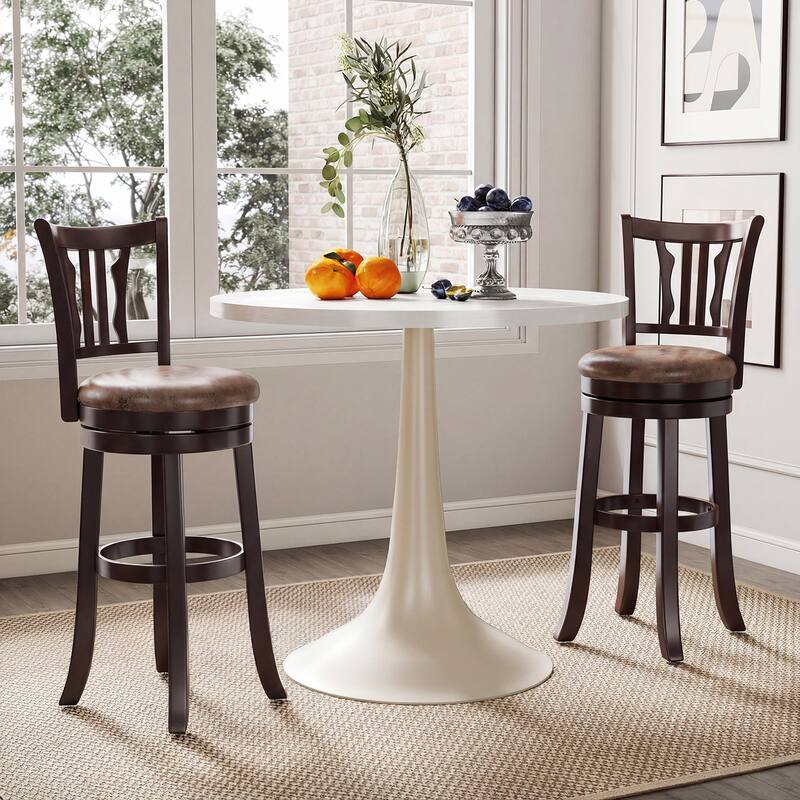 Gymax 30'' Bar Height Swivel Bar Stools Set of 2 w/Back & Faux Leather