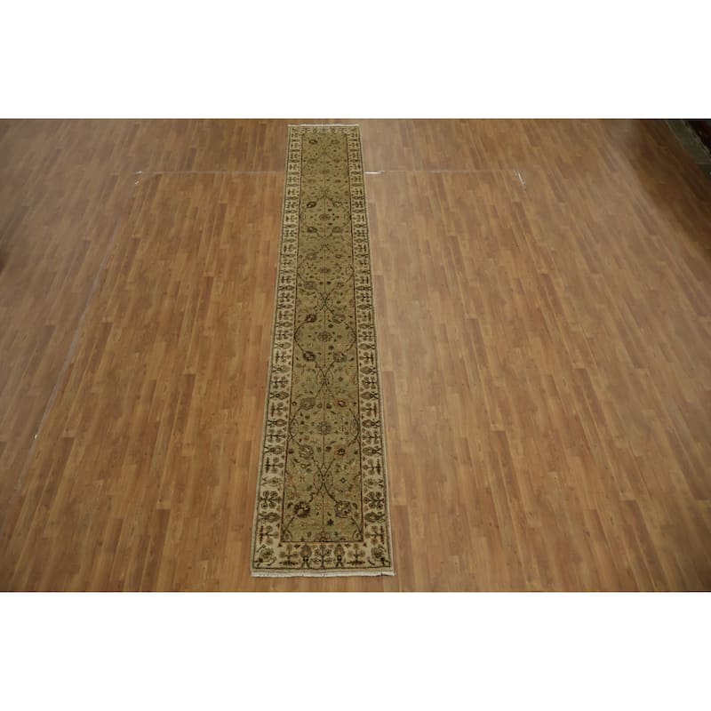 Hand Knotted Oriental 100% Wool Carpet Traditional All-Over Green Ziegler Runner Rug - 15' 8'' X 2' 6''