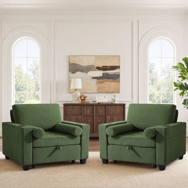2 Set Convertible Adjustable Lounge 3-in-1 Pull-Out Sleeper Chair Bed