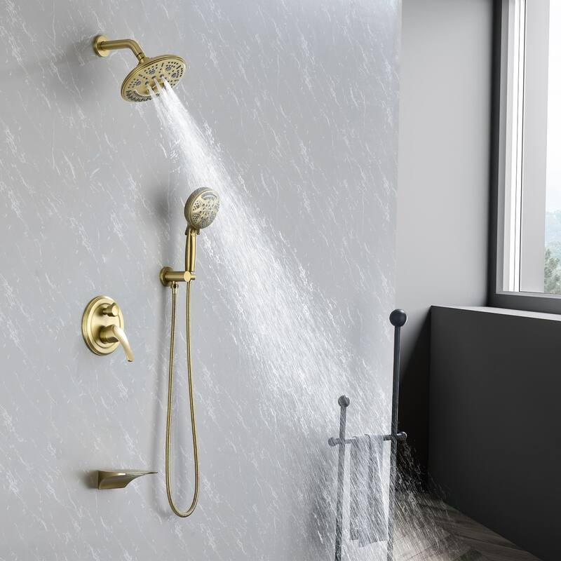 Wall Mount Tub Shower Faucet With Rough-in Valve Complete Shower System With Handheld And 8 Inch Shower Head Combo Kit Trim Set