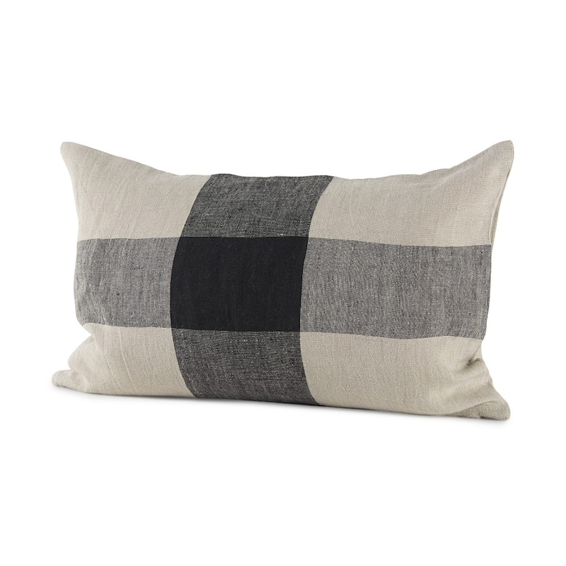 Beige and Black Plaid Pattern Throw Pillow Cover - 21" W x 13" D x 13" H