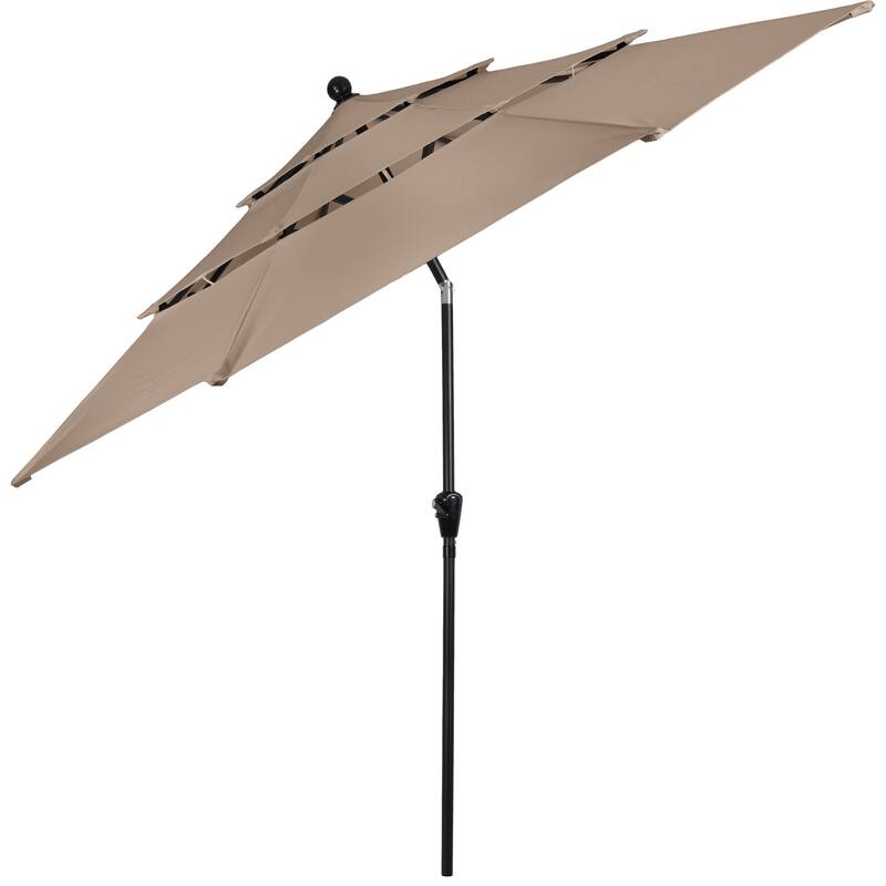 10 ft Patio Umbrella, 3-Tiered Sunshade with Push Button Tilt and Easy-Open Crank, Outdoor Umbrella for Deck, Yard