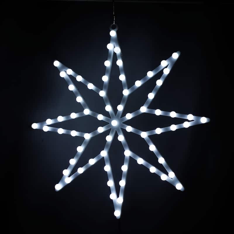 Alpine Corporation COR354WT 20in Tall 8-Point LED Star with Multi-Function Controller, Lighted Holiday Christmas Decoration