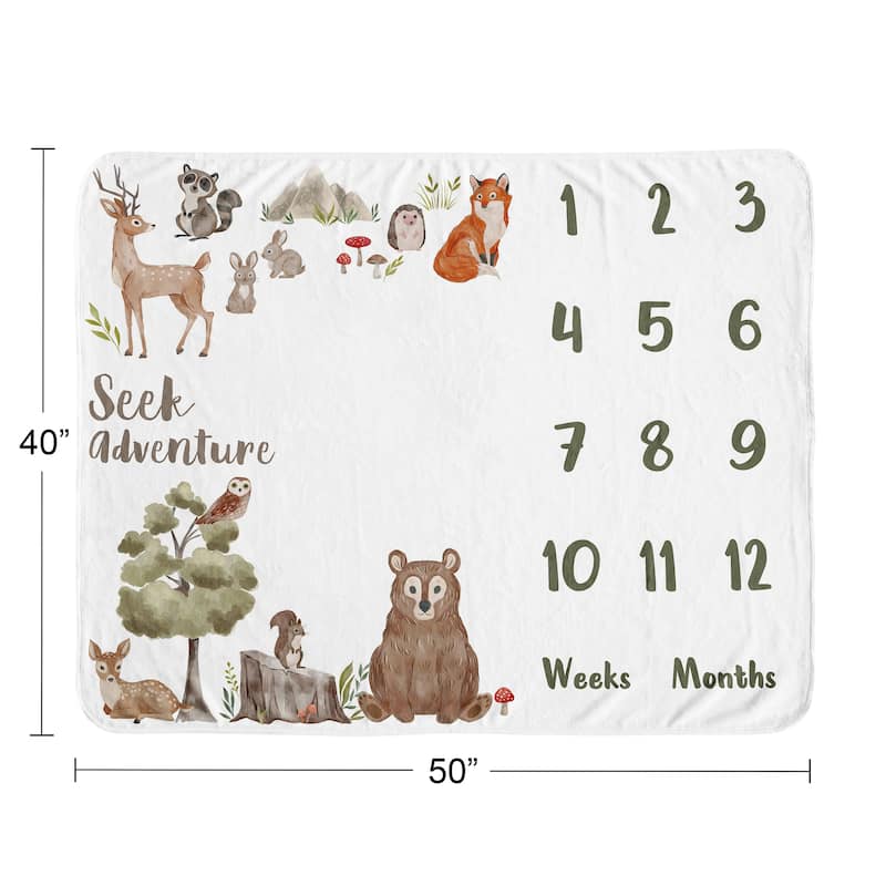 Sweet Jojo Designs Woodland Forest Animals Boy Girl Gender Neutral Unisex Baby Monthly Milestone Blanket Friends Bear Watercolor