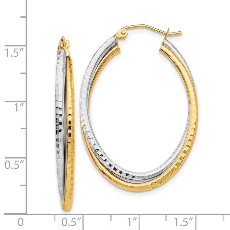 Curata 14K Two-tone Gold 22x5mm Double Diamond-cut Oval Hoop Earrings