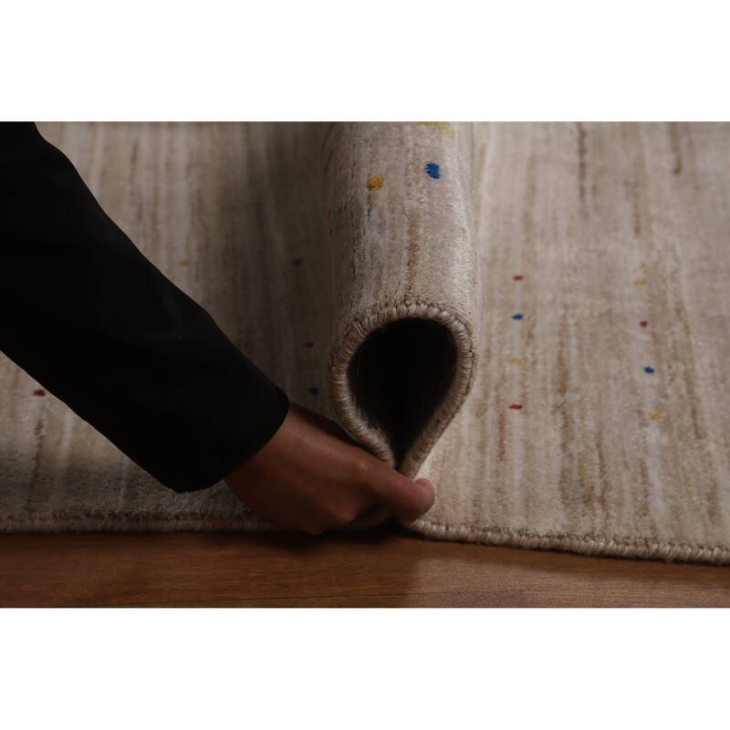 Striped Camel Gabbeh Oriental Square Rug Handmade Wool Carpet - 9'11" x 9'7"