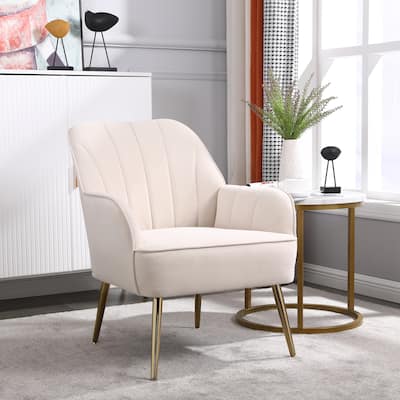 Mid Century Chair Beige Velvet Armchair Wingback Chairs Accent Chairs