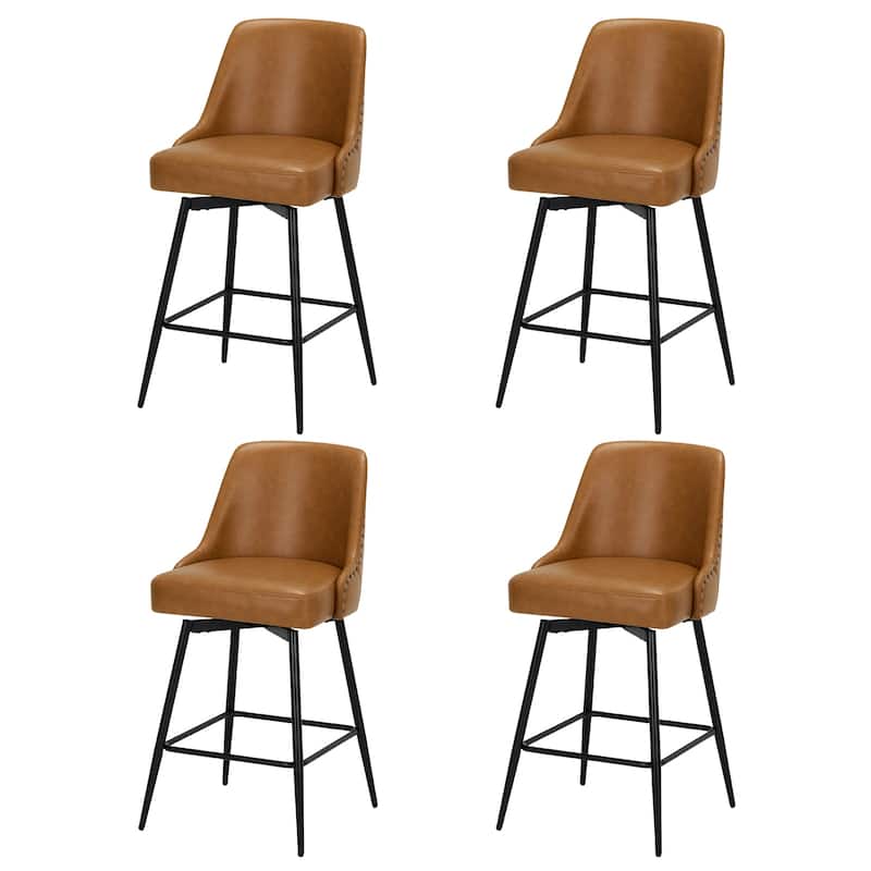 RENEWLINE Adjustable Height Swivel Bar Stools with Footrest for 34-40 Inch Counters, Ultra Plush Seat - Set of 4 - Brown