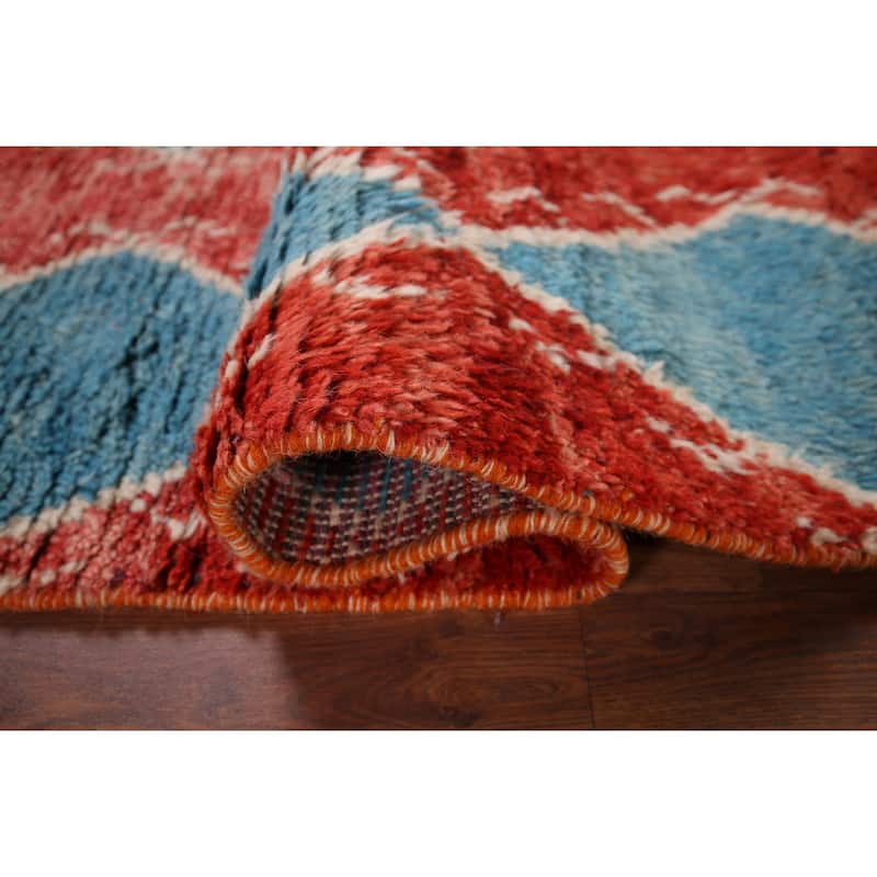 Orange & Blue Plush Moroccan Accent Rug Hand-Knotted Wool Carpet - 2'10" x 5'7"