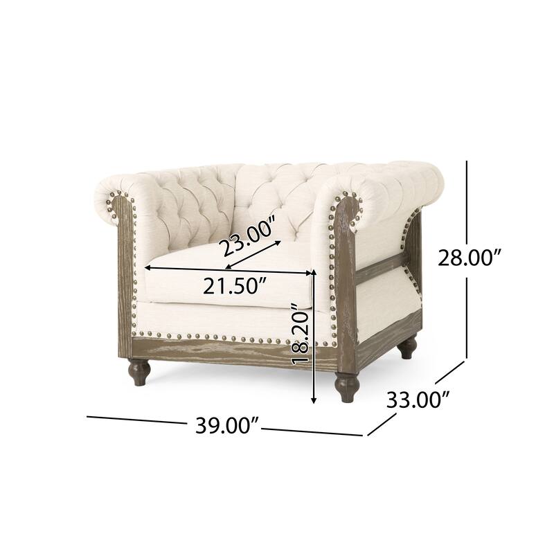 Modern 39" Upholstered Button Tufted Club Chair with Birch Wood Frame and Nailheads