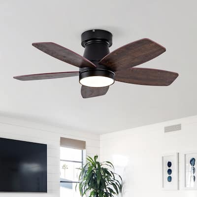 32 Inch Modern Black Ceiling Fan With Light 3 Solid Wood Blades Remote Control Reversible DC Motor With Dimmable LED