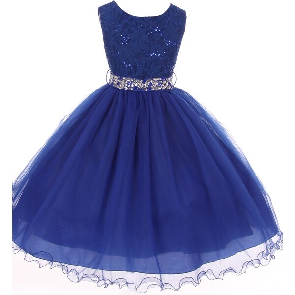 Shop Flower Girl Dress Glitter Sequin Top & Rhinestone Sash Royal JK