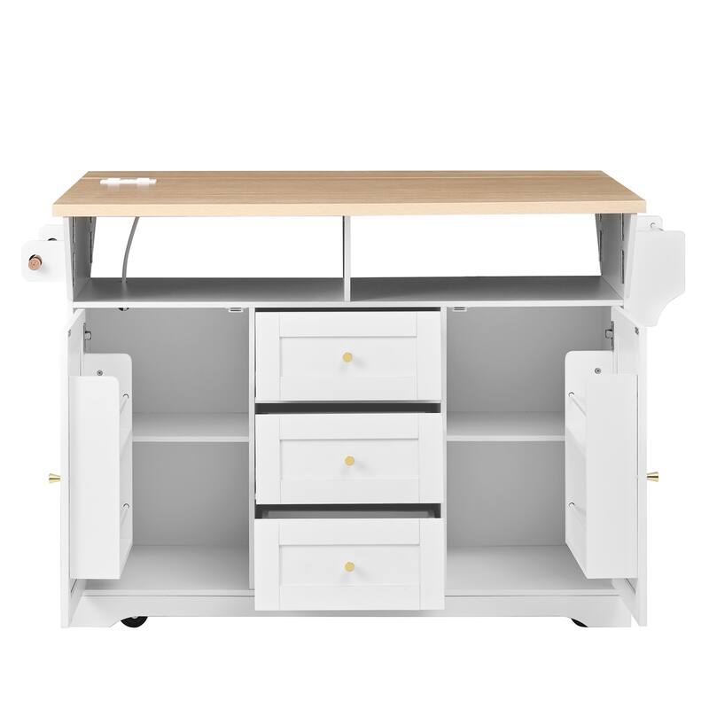 Kitchen Island Cart on 5 Wheels with Extendable Table, Mobile Kitchen Storage Cabinet, Rolling Island with US Standard Outlet