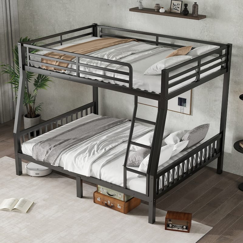 Metal Bunk Bed with Ladder and Slats Support