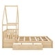 preview thumbnail 8 of 7, Queen Size House-shaped Bed with Half-guard, Wooden Platform Bed with Two Recess Handle Drawers, Natural