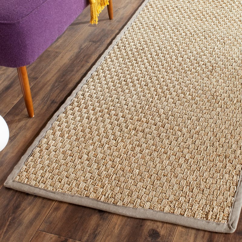 SAFAVIEH Natural Fiber Marina Basketweave Seagrass Rug - 2'6" x 6' Runner - Natural/Grey - Runner