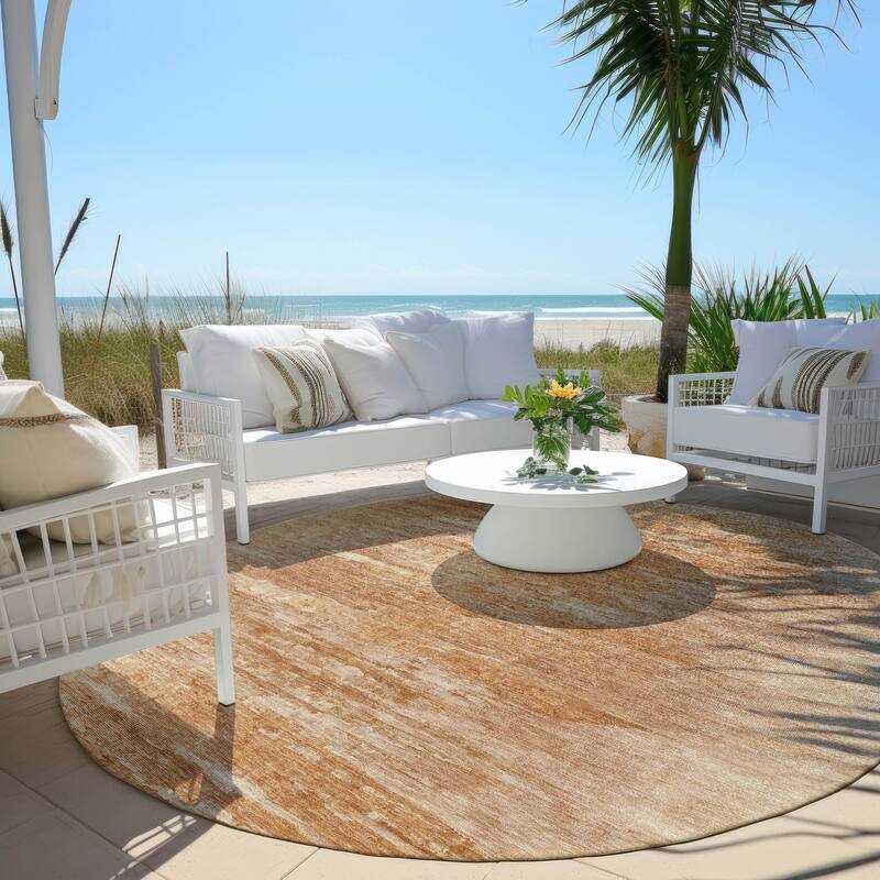 Machine Washable Indoor/ Outdoor Chantille Solid Ombre Rug - Salmon - 8' x 8'