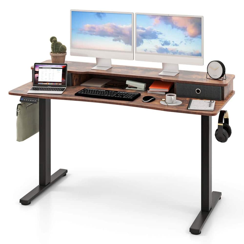 Costway 55"x 24" Electric Standing Desk with 2 Drawers Monitor Stand - See Details