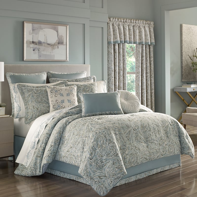 Five Queens Court Garrison Blue Paisley Decorative Boudoir Pillow