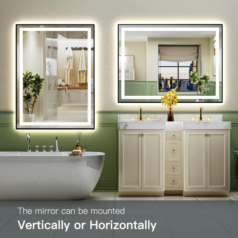 Framed Front & Back LED Lighted Anti-Fog Tempered Glass Wall Bathroom Vanity Mirror