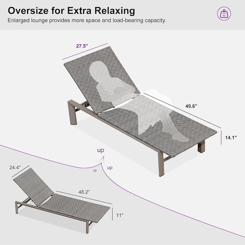 PURPLE LEAF Patio Chaise Lounge Rattan Chair Outdoor Pool Adjustable Recliner Wicker Lounger