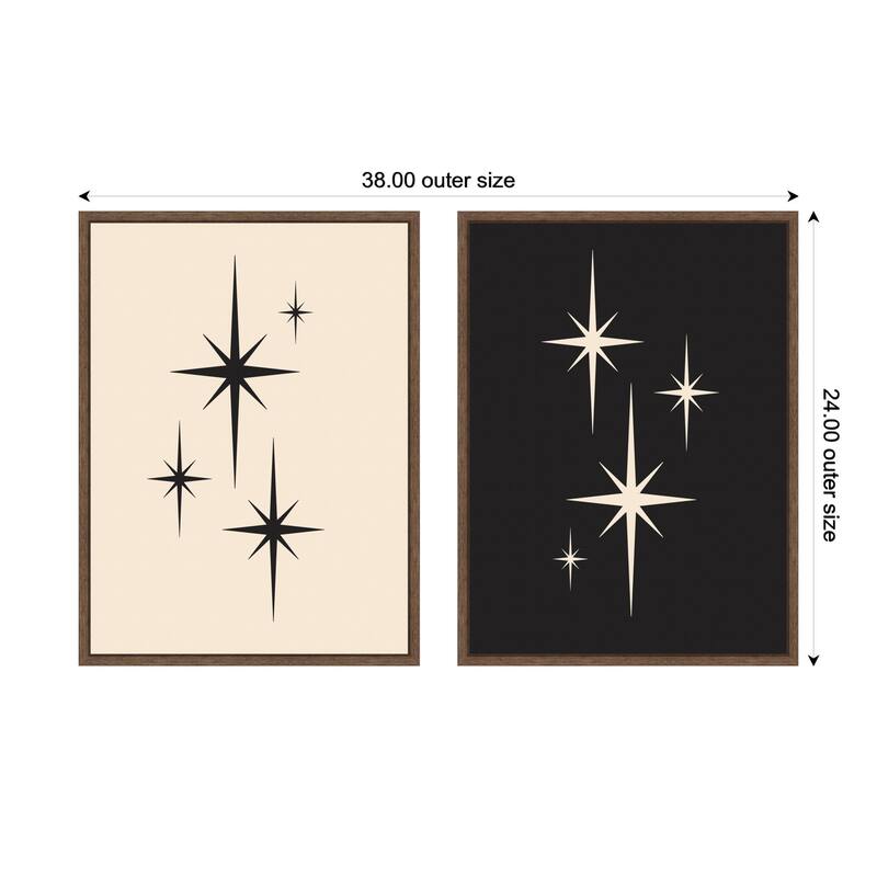 Kate and Laurel Starburst Retro Atomic 70s Style MCM Minimalist 2 Piece Framed Canvas Wall Art Set by Lucky Guava