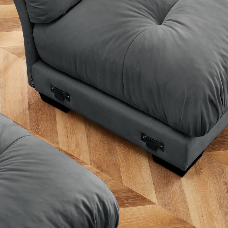 GDFStudio - Vanhorn Velvet 3-Seater Sectional Sofa with Movable Ottoman