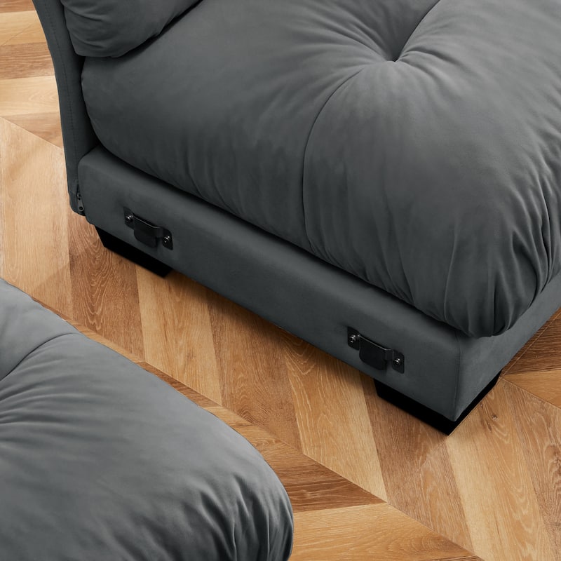 Velvet Fabric Loveseat Couch Modular Sectional Sofa with 2 Ottomans