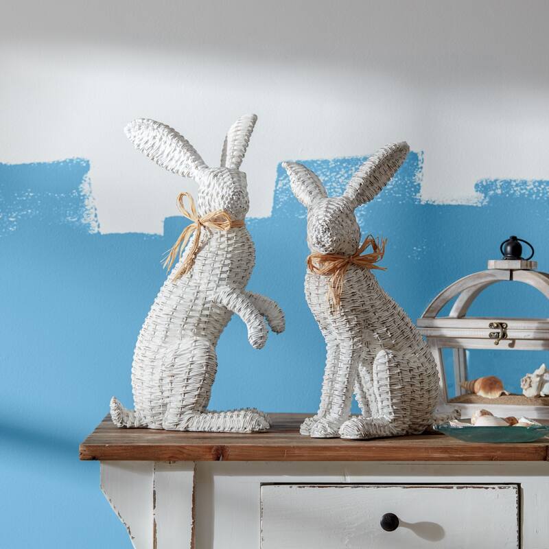Wicker Rabbit Statue (Set of 2)