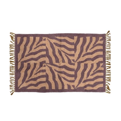 Cotton Tufted Print Rug with Fringe - 60" L x 36" W x 0" H