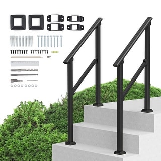 Handrails for Outdoor Steps Transitional Carbon Steel Railings for Seniors, Concrete & Porch & Deck, Black Square Tube - Bed Bath & Beyond - 42043932