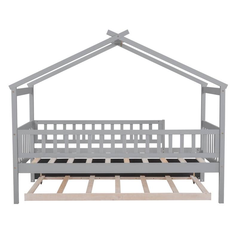 Twin Size House Bed for Kids, Wooden House Bed Twin with Trundle