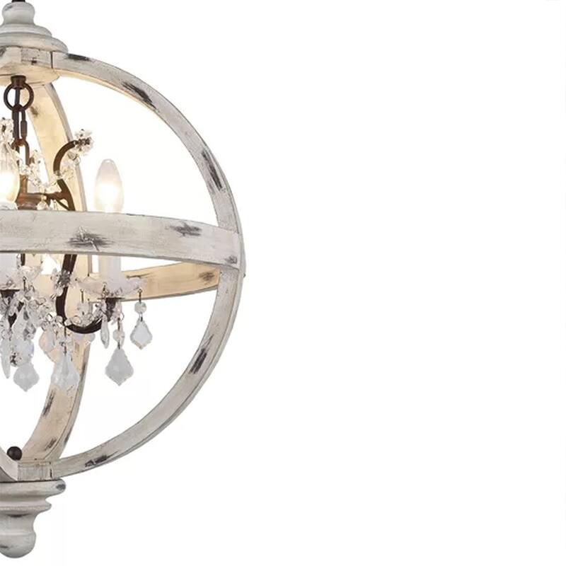 4 Light Candle Style Globe Chandelier in Natural Wood finish