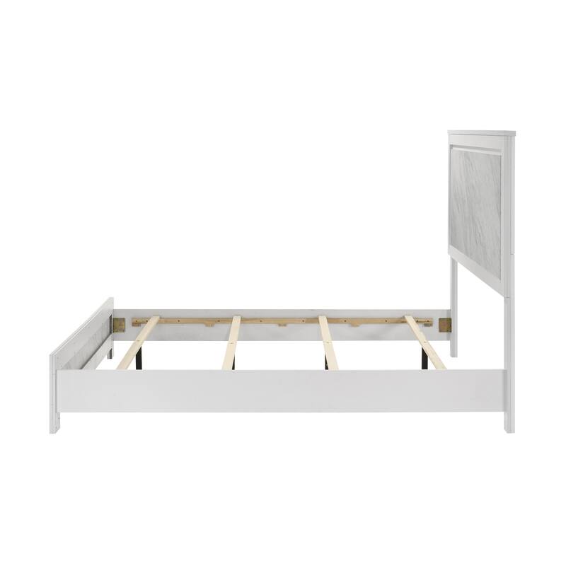 Furniture of America Loris Modern White Panel Bed with Faux Marble Headboard