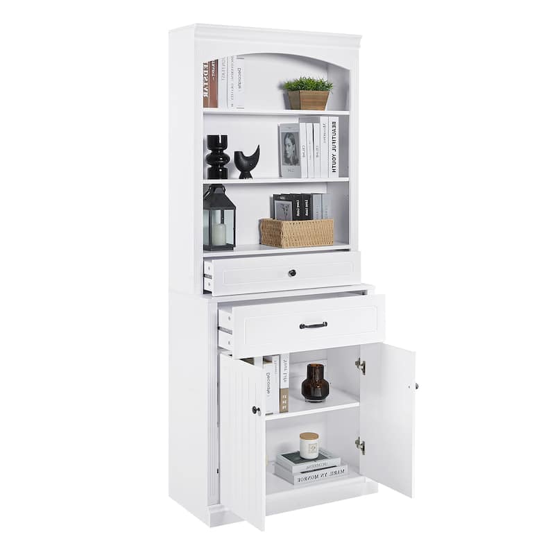 Modern Freestanding Floor Cabinet with Adjustable Shelves, Tall Bathroom Storage Cabinet with Drawers and Doors