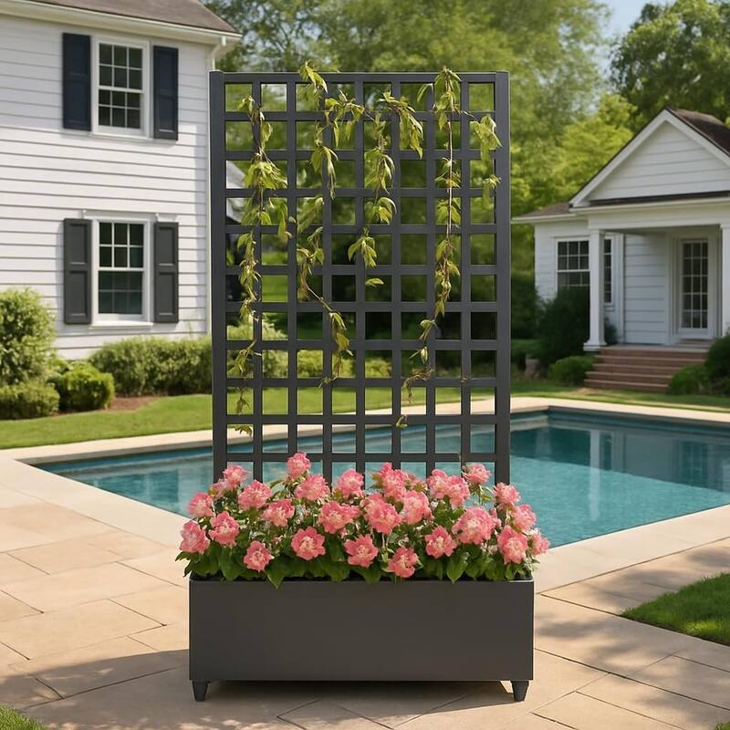 47x15.7x72Inch Large Galvanized Steel Raised Garden Bed with Trellis and Wheels Planter Box
