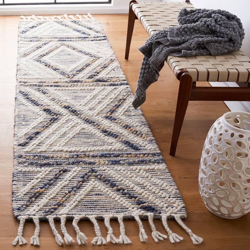 SAFAVIEH Handmade Natura Esterina Boho Jute & Wool Braided - 2' 3" x 9' - Ivory/Blue - Runner