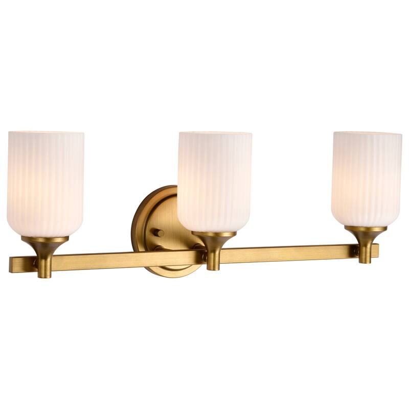 Solara 3 Light Vanity Natural Brass Finish Frosted Ribbed Glass - Natural Brass