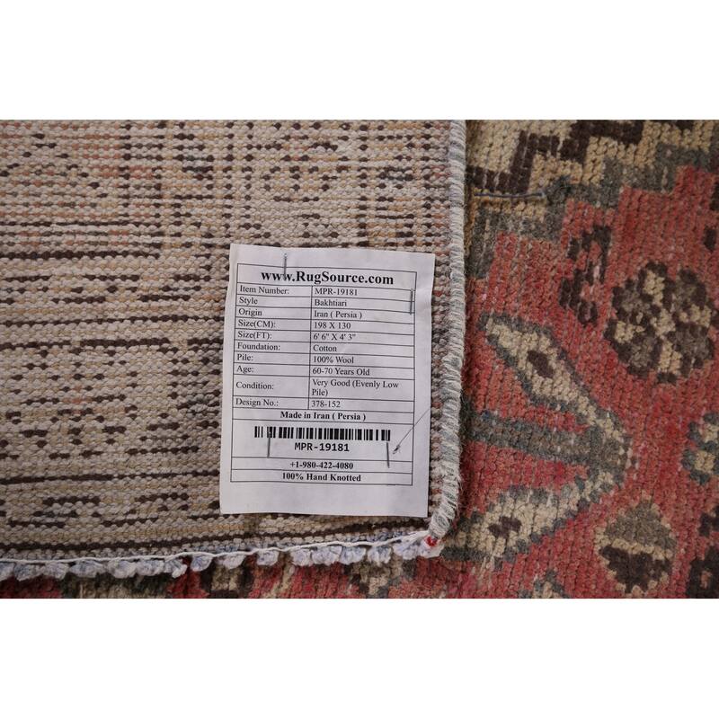 Distressed Tribal Bakhtiari Antique Persian Rug Handmade Wool Carpet - 4'3" x 6'6"