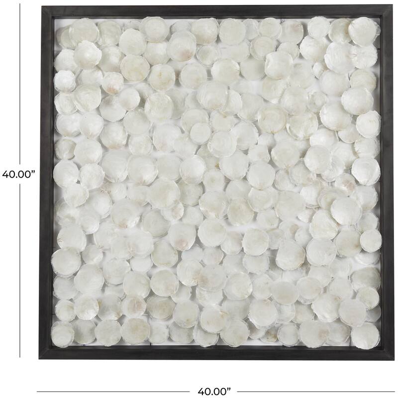 Capiz Shell Geometric Handmade Dimensional Overlapping Living Room Wall Decor with Black Metal Frame - White - Roche River Decor