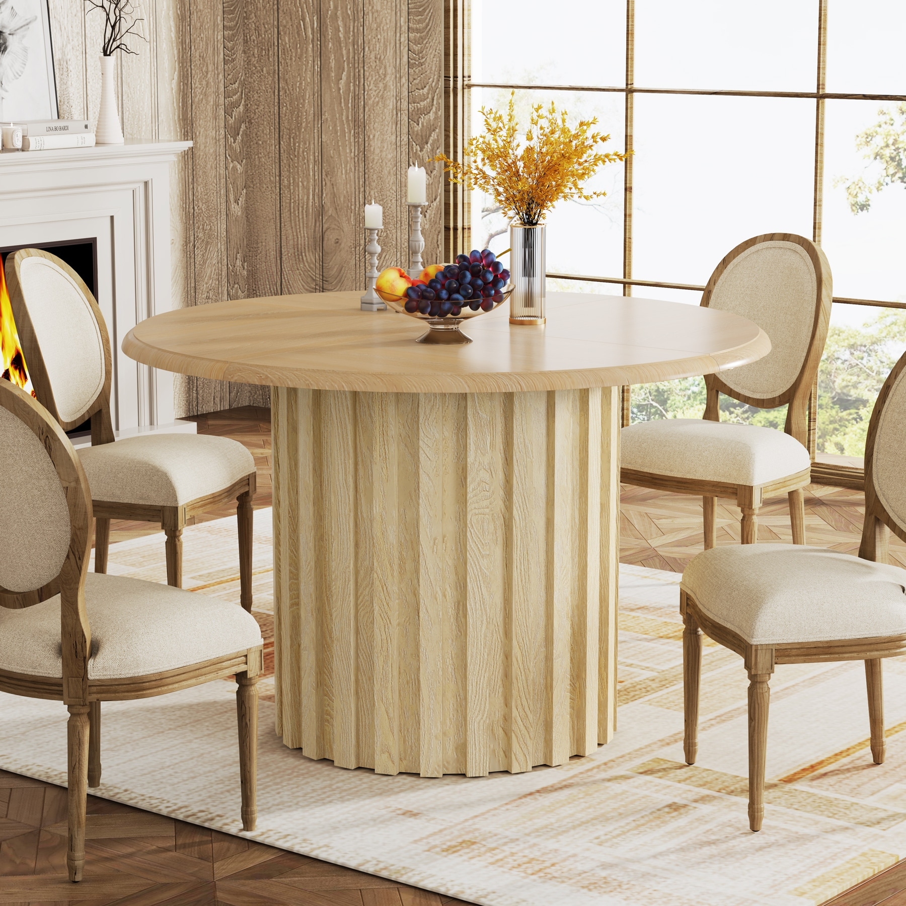 43.3" Round Farmhouse Dining Table for 4 - Kitchen & Dining