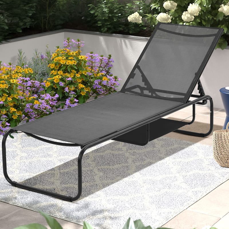 Outdoor Lounge Chair Chaise Recliner Back Adjustable Garden Deck