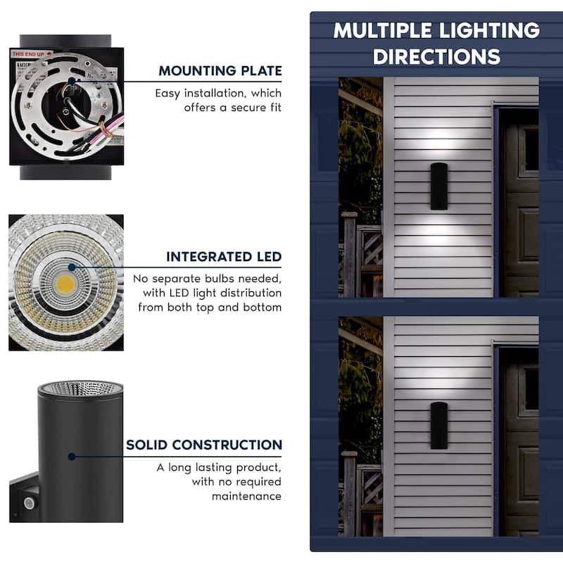 Luxrite Dusk to Dawn LED Outdoor Wall Light, 18", Up or Up and Down Light, 3CCT 3000K-5000K, 20/30/40W, IP65, ETL 2-Pack